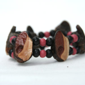 Double-stranded bracelet with maroon and black beads