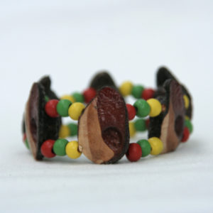 Double-stranded bracelet, elastic with red green and yellow beads