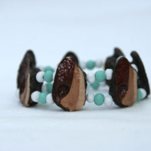 Double-stranded bracelet with sky-blue and white beads