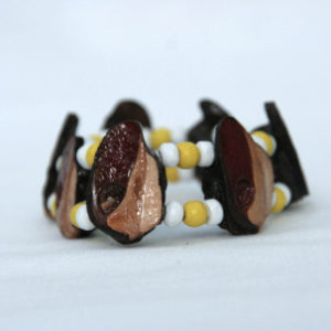 Double-stranded bracelet with yellow and white beads