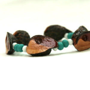 single strand teal and white wood painted beads