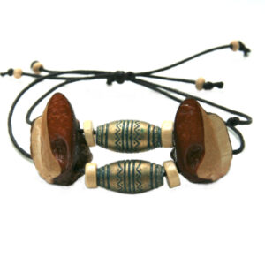 Sliding bracelet, handmade beads, creme disc beads in black, double-stranded waxed cord