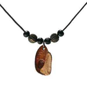 Standard necklace. Antique brass beads, black wood painted beads. Black waxed cord