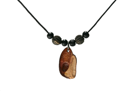 Standard necklace. Antique brass beads, black wood painted beads. Black waxed cord