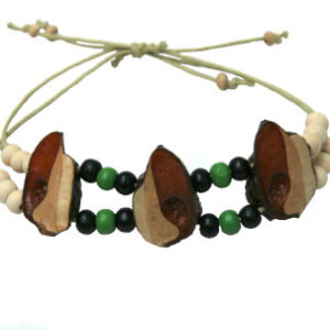 Sliding bracelet with light green cord and black, green and natural beads
