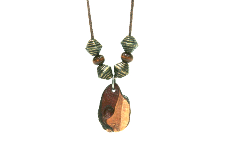 standard necklace with brown waxed cord, brown beads and antique brass beads