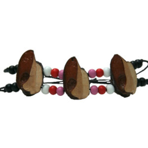 double-stranded necklace with black, pink, red and white beads