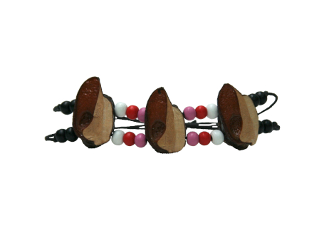 double-stranded necklace with black, pink, red and white beads