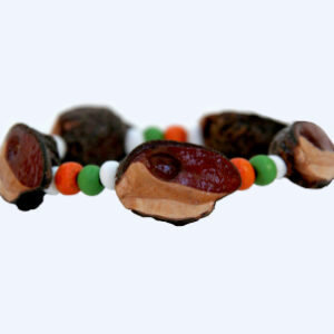 single strand elastic bracelet in green, orange and white