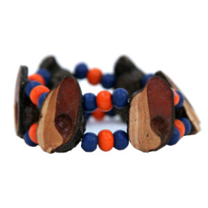 double-stranded elastic bracelet in navy blue and orange wooden beads