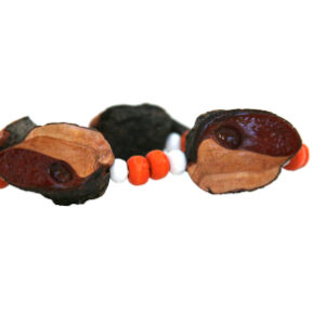 elastic bracelet. Orange and white beads.