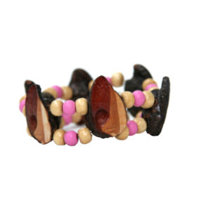 double-stranded bracelet. Creme and pink beads. Elastic