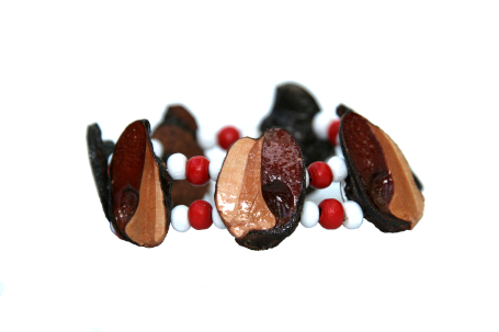 double strand bracelet. red and white beads
